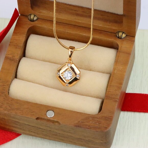 "Rose Gold Geometric Pendant with Central Sparkling Stone Detail, XPPT1387 - Picture 6 of 13